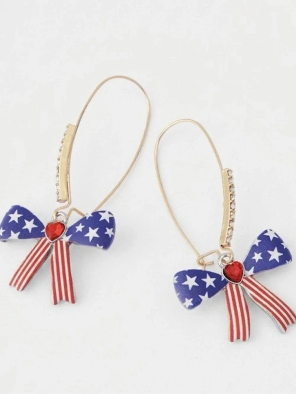 💙▪️Betsey Johnson ▪️Americana Patriotic Bow  Shephard Hook Drop Earring